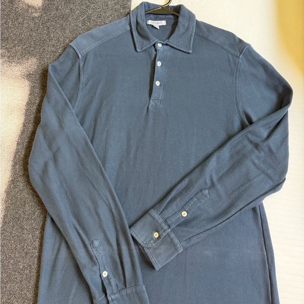 Shon Mott, long sleeve knit polo in navy, size 1 (US small)